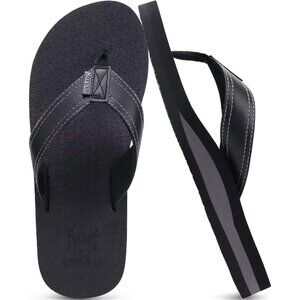 👑Men's Flip Flop Sandal Black Leather Slip On Arch Support Comfort Shoes